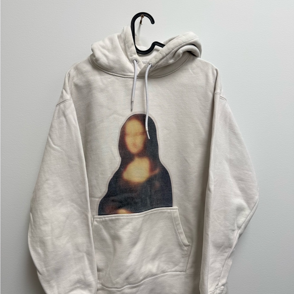Off-White Cream Hoodie with Blue Label